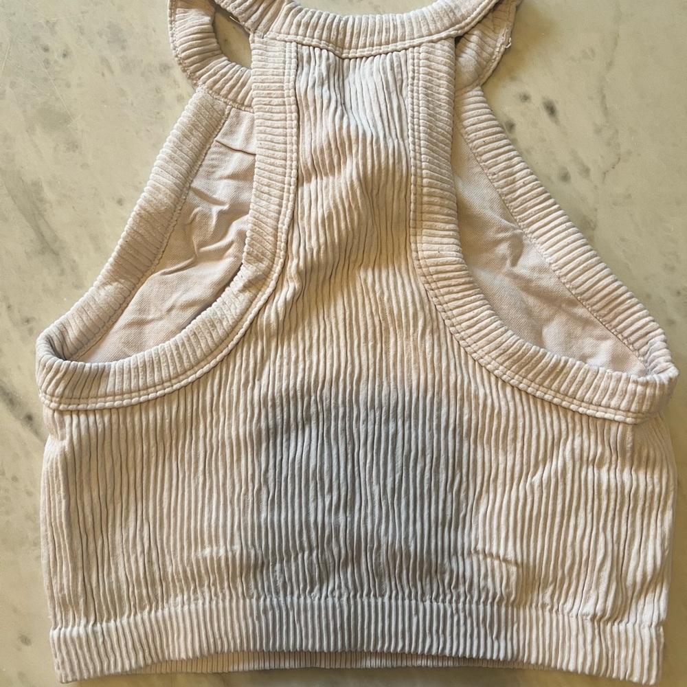 Aerie Beige Ribbed Halter Crop Top - Picture 2 of 2